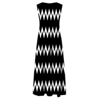 Haljine za žene okrugli izrez a-Line a-Line srednje dužine Casual ljetna haljina bez rukava crna XL