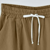 Vivianyo HD ženske pantalone klirens ženske letnje čvrste pet tačaka velike veličine pamučne platnene pantalone Casual pantalone Flash Picks kafa