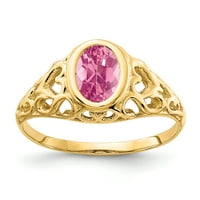 Primalni zlatni karatski žuto zlato 7x ovalni ružičasti turmalinski prsten