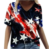 4. jul vrhovi za žene kratki rukav Plus Veličina majice V vrat američka zastava Print casual workout Shirt
