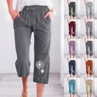 symoid Womens Cotton Linen Capris pantalone - Lounge pantalone na klirensu štampane Casual sa džepovima