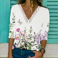 Ženski čipkasti obrub sa V-izrezom dugi rukavi cvjetna bluza Casual Tops 2231
