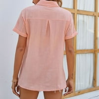 Qwertyu ženska bijela košulja s dugmetom Plus veličina kratki rukav jednobojni radni vrhovi za žene ljetne pamučne lanene bluze za žene pantalone Pink XL