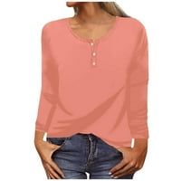 Ženski trendi lagani Plus Size Shirts Clearance Oversized Fit elegantna odeća za dame jednobojne duge rukave okrugli vrat vrhovi obični Casual labavi modni Pink XL