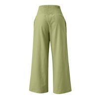 Pejock ženske rastezljive pantalone sa širokim nogama letnje pamučne platnene pantalone sa visokim strukom Palazzo pantalone sa širokim nogavicama duge pantalone sa džepnom mentom zelenom 3xl