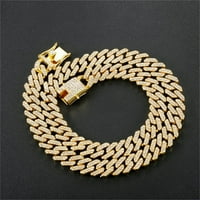 HOMCHY MENS MIAMI CUBAN CUBAN Link Lanac ogrlica Diamond Prong Kubanska lanca Dužina HIP hop Jevrejski