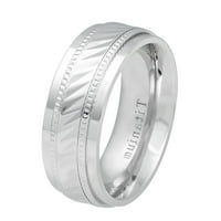 Udobnost Fit Titanium Wedding Bend White Gotched Center Milgrain Titanium prsten