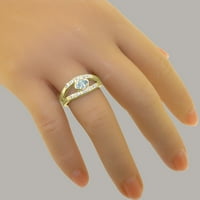 Britanci napravio 10k žuto zlato prirodni akvamarinski i dijamantni ženski prsten - veličine opcija -