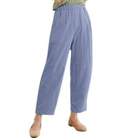 Njshnmn Ženske hlače široke noge Dugim posteljinskim posteljinom Ženske pamučne pantalone