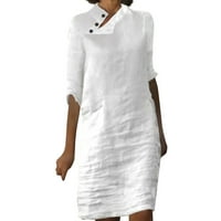 Yubatuo Womens Ljeto Ležerne prilike Boho Solid Collera Labavi majica O-izrez Mini haljine za žene bijele