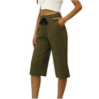 hoksml pantalone za žene, žene modni džepovi sa vezicama elastični struk čvrste kapris pantalone na klirensu