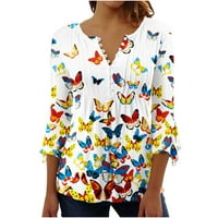 Ženski vrhovi Dressy Casual rukav grafički majice Tees V izrez labava bluza Moda tri četvrtine dužine rukav vrhovi Multicolor XL