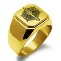 Nerđajući čelik Gungnir Odin koplje Viking Norse ugravirani kvadratni ravni biciklistički stil polirani prsten sa pečatom