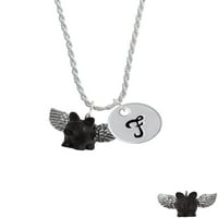 Delight nakit Crna leteća svinja sa krilima Silvertone Script početni disk-F-Charm ogrlica, 20 +3