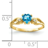 Primal Gold Karat žuto zlato srce plavi Topaz i dijamantski prsten