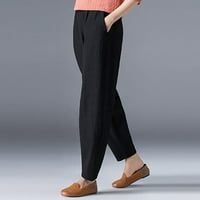 Pxiakgy pantalone za žene ženske prozračne pamučne platnene džepne elastične pantalone sa strukom pantalone Black + XXL