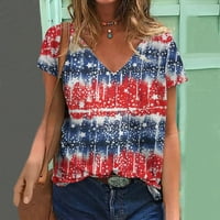 Scyoekwg ženski vrhovi ljetni trendi v majice za vrat kratki rukav Dan nezavisnosti Print majice Casual