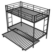 Aukfa Twin preko dvokrevetnog metalnog kreveta na kat za djecu spavaću sobu sa spoljnim i sigurnosnim ogradom - crna