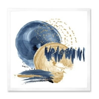 PRONAĐEDAK ZLATNO I TAMNA BLUE apstraktni krug ocean tekstura Moderna uramljena umjetnička štampa