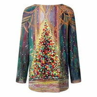 Dezsed Womens Božićne majice Čišćenje ženske košulje s dugim rukavima Božićni tisak labav posada uzorak raglan casual pulover Tunic vrhovi dukserica tamno siva s