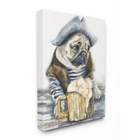 Stupell Industries Mops kao mornar smiješni pas kućni ljubimac akvarelna slika platnena zidna Umjetnost