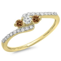 Dazzlingrock Kolekcija 0. Carat 14k šampanjac i bijeli dijamant Swirl Stone Svadbeni prsten CT, žuto zlato,