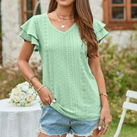 Ženski vrhovi ljetni Ruffle kratki rukav v majice za vrat labave ušice zeleni XL
