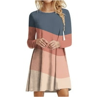 Jesenske haljine za ženska boja za vrat u boji blok dugih rukava casual labave a-line swing tucinske mini haljine