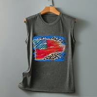 Ženski Vrhovi Osnovni Ženski Labavi Tank Tops Žene Američka Zastava Print Top Shirt Tee Rukav Okrugli