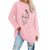Duksevi za žene Crewneck Grafikon Slatka mačka Pulover majice Modni dugi rukav Ležerne prilike Bluze džemperi