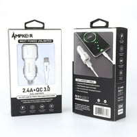 AMPKER Auto punjač za TCL XL: 30W Brzi punjenje Dual USB portovi Automatski adapter za automatsko napajanje i tip-c do USB kabla - bijeli