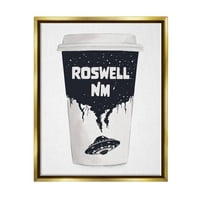 Stupell Industries Roswell NM Ufo Kup za kafu Travel & Mjesta slikarstvo Zlato Flater Framed Art Print Wall Art