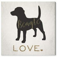 Piste Avenue Životinje Zidno umjetnosti platno Ispisuje 'Beagle Love' psi i štenad - crno, zlato