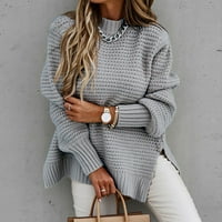 Dukseri Odeerbi za žene Trendy Solid Boja dugih rukava s dugim džemper za majicu na vrhu siva