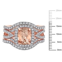 Miabella ženski Morganit i dijamant 10kt ružičasto zlato 3-dijelni Halo Split Shank vjenčani prsten Set