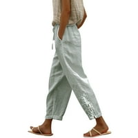 Knqrhpse hlače za žene Žene pogodne hlače sa visokim strukom Kapri hlače sa džepovima široke noge obrezane