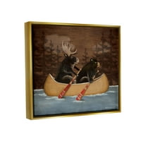 Stepell kanuing životinje Rustikalna šuma transport slikanje zlatni potamni framran art ispis zidne umjetnosti