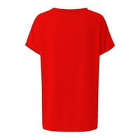 Duks za žene ljetne tunike čvrste kratke rukave V vrat Casual džepovi Tee Tops majica trendi majica Crvena