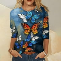 O vrat Casual Tops za žene Loose Fit Tunic rukav Print košulje sezonska Moda